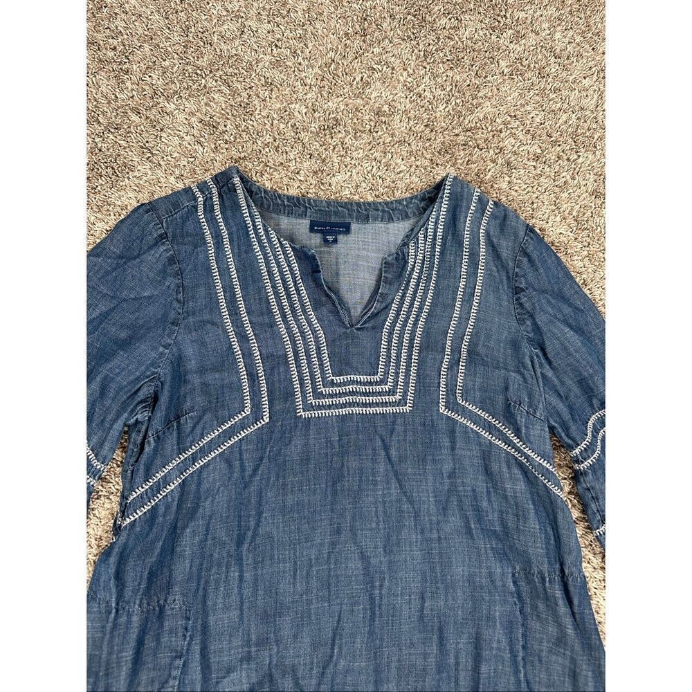 J. Jill Pure Jill Indigo Whipstitched Embroidered Dress Blue tencel lyocell M - Picture 10 of 11